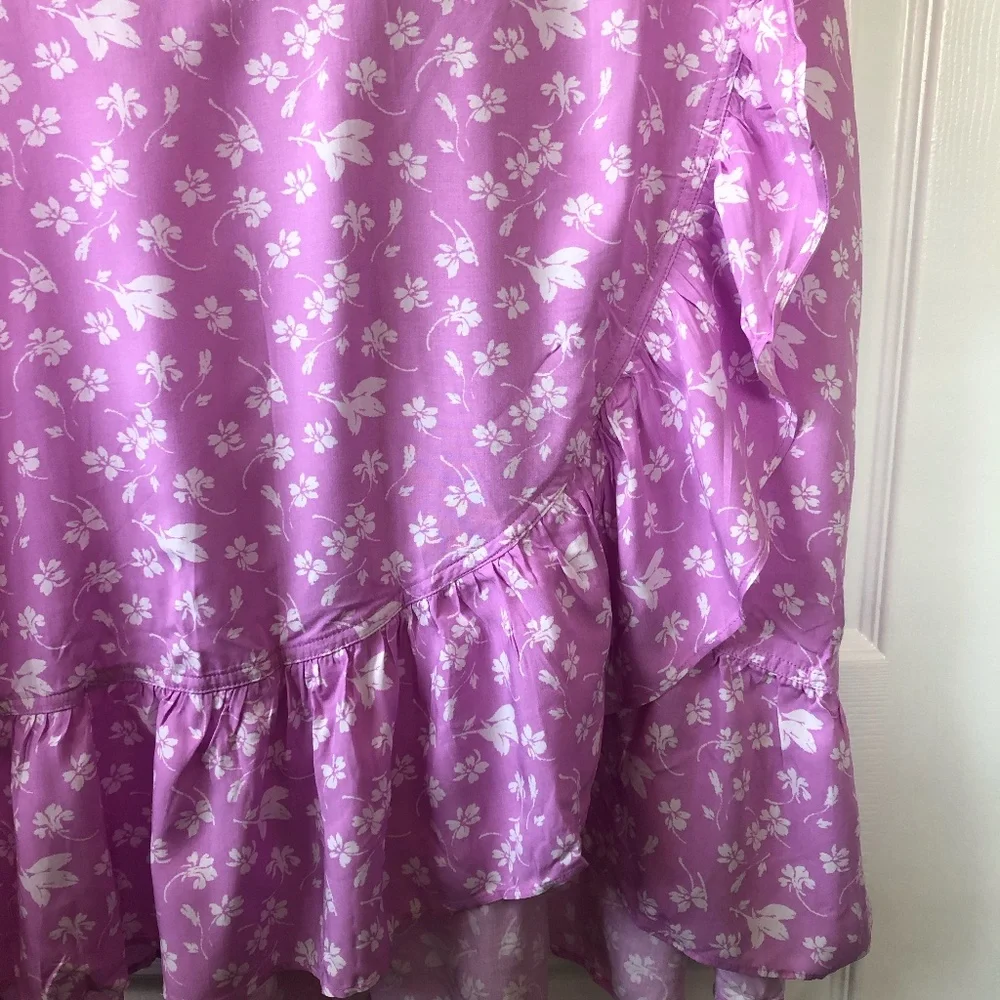J. Crew Ruffle-front mini dress in soft rayon bubblegum floral Sz 12 J039-12 - Picture 4 of 9
